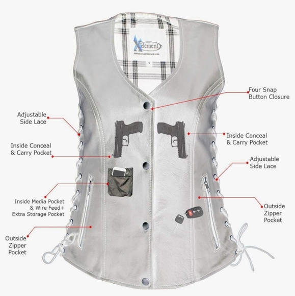 Xelement Unisex Black Leather Motorcycle Vest 4XL Conceal Carry Flannel Lined - Picture 2 of 16